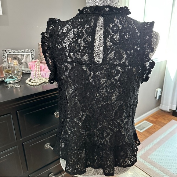 Ambiance Black Lace Mock Neck Date Night Top Large - Picture 7 of 14